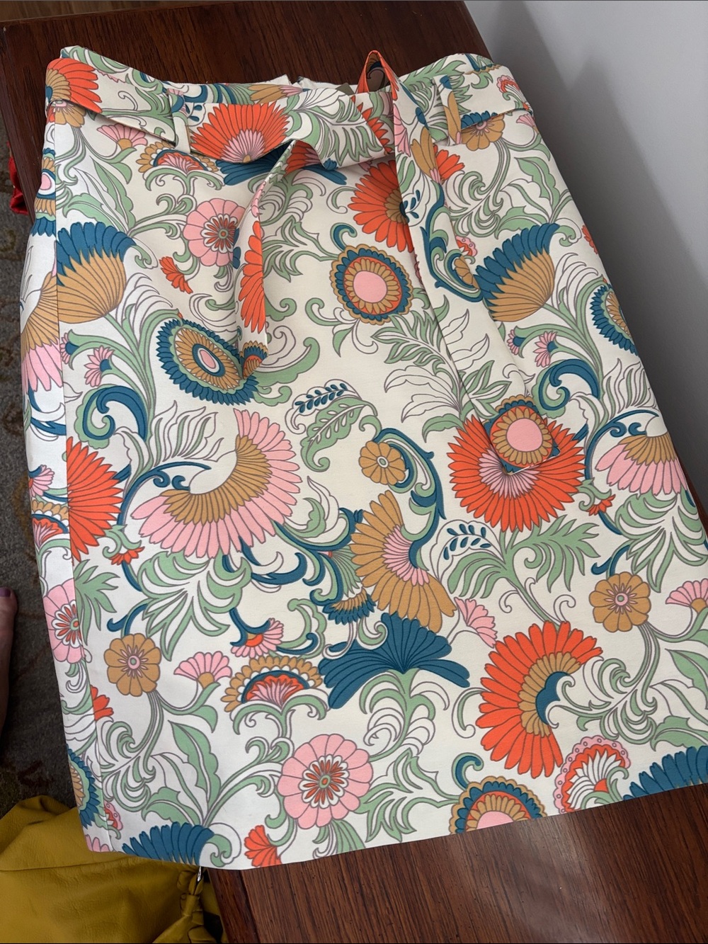 Floral Print A-Line Skirt in Cream with Multicolor Blooms